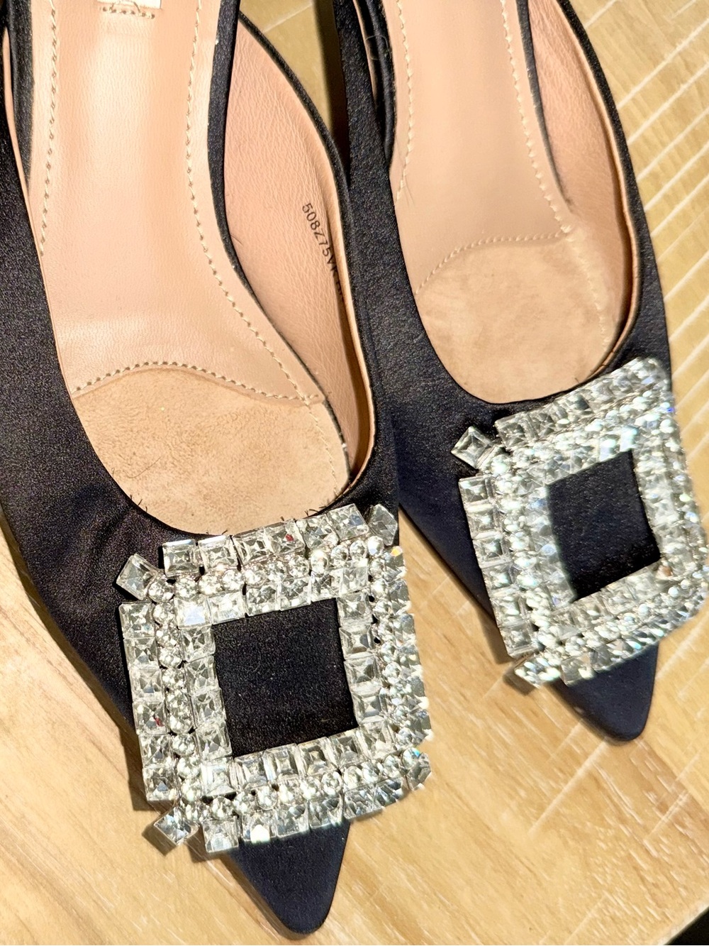 Brand New!! Bibi Lou Satin Pointed Toe Mules with Crystal Buckle - Size 6